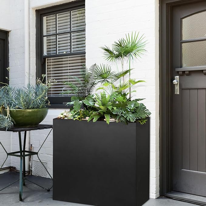 Galvanized Steel Metallic Heavy Planter for Outdoor Plants Metal Outdoor Planter Spliced Flower Box with Partitions for Outside,Indoor,Garden (Black, 24 * 10 * 24)-Ruum Studio Home