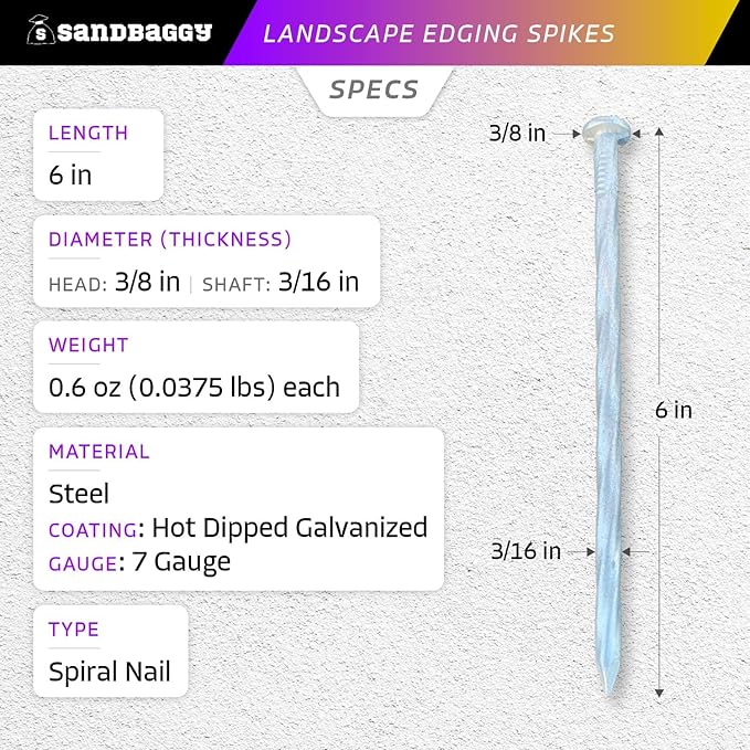 Sandbaggy 6 inch Galvanized Landscape Edging Spikes - Spiral Landscape Nails - 7 Gauge Steel - Great For Hard Rocky Soil - Also Great For Paver Edging, Artificial Turf, Landscape Fabric (1000, 6 inch)-Ruum Studio Home