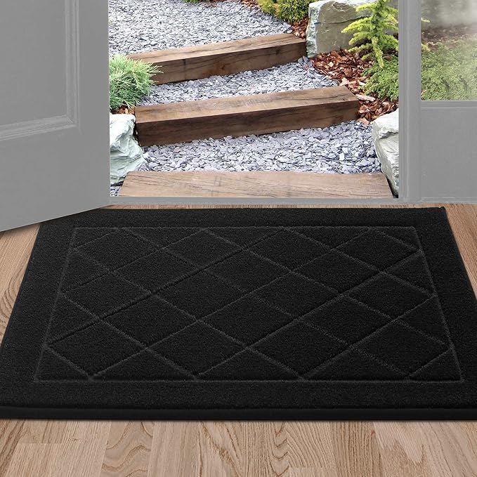 BEQHAUSE Dirt Trapper Door Mat 24" x 36", Doormat Non-Slip Entryway Rugs Washable, Dog Door Mat Stain Resistant and Absorbent Welcome Floor Mat for Front Back Door, Muddy Wet Shoes & Paws, Black-Ruum Studio Home