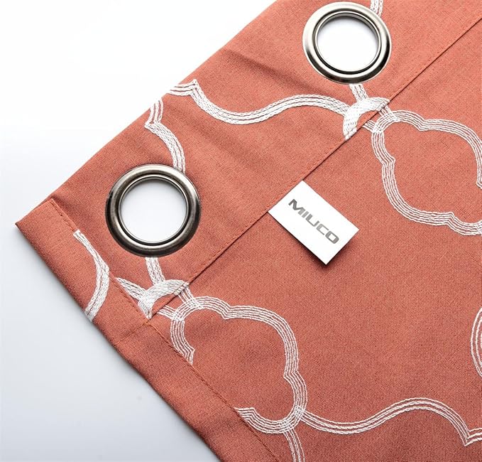 MIUCO Moroccan Embroidered Semi Sheer Curtains Faux Linen Extra Wide Grommet Window Panel Pair for Bedroom 52 x 95 Inch, Rust-Ruum Studio Home