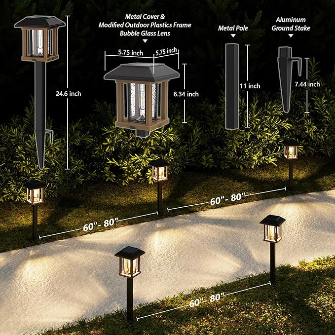 XMCOSY+ Solar Pathway Lights Outdoor, 25 LM LED Garden Lights with Seed Glass, 2-Tone/Colour, Waterproof Solar Powered Decorative Lighting for Yard Landscape Driveway Walkway (Warm White)-Ruum Studio Home