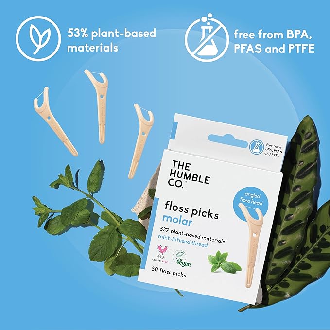 The Humble Co. Floss Picks (200 Count) – Plant Based Dental Floss Picks with Grip Handle for Superior Oral Care, Dental Hygiene, and Gum Health, Cruelty Free Tooth Floss Picks (Mint)-Ruum Studio Home