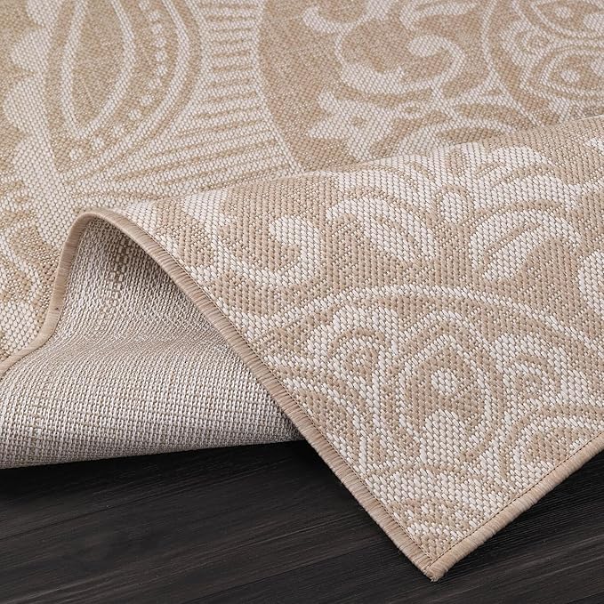 Medallion Outdoor Rug 9x12 Washable Outside Carpet for Indoor Patio Porch Waterproof Easy Cleaning Non Shedding Area Rugs Beige 9 x 12-Ruum Studio Home