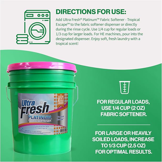 Ultra Fresh 5 Gallon Platinum Fabric Softener for All Machine Types, Liquid Laundry Softener, Up to 640 Loads, Tropical Escape-Ruum Studio Home