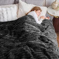 NEWCOSPLAY Faux Fur Twin Blanket Grey 3D Ribbed Plush Thick Warm Blanket for Couch Sofa Bed 850GSM (Grey Ribbed, Twin(60"x80"))-Ruum Studio Home