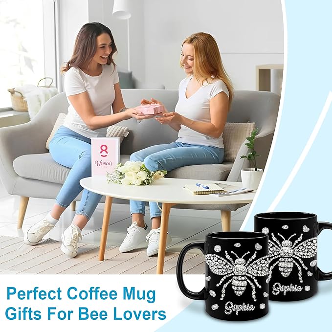 Hyturtle Personalized Jewelry Bee 2D Mug - Bee Keeper Gifts For Women Lovers Teacher - Honey Gifts For Beekeeper Farmer On Birthday - Queen Honeycomb Decor - Custom Coffee Cup Ceramic Mug 11 Oz 15 Oz-Ruum Studio Home