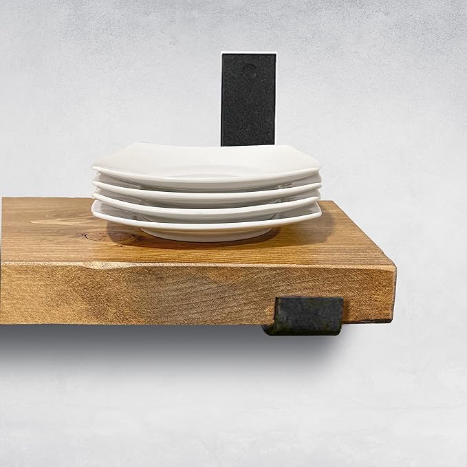 Rustic Shelves with J-Brackets Set of 2, Industrial Shelf, Kitchen Shelves, Solid Wood, Decorative Wall Storage, Heavy Duty, URBANDI (Brown, 12Wx6D)-Ruum Studio Home