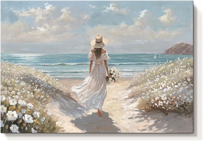 cozy country Beach Wall Art 16"x11" - Coastal Pictures Ocean Canvas Decor - Nautical Artwork Seascape Painting for Bathroom, Bedroom, Sea House-Ruum Studio Home
