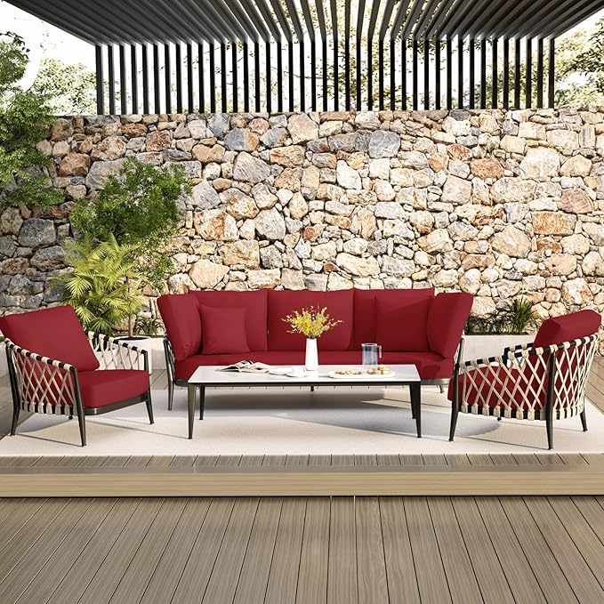 hyha Waterproof Couch Cushion Covers, Stretch Sofa Couch Seat Slipcover for Dog Washable, Non-Slip Waterproof Outdoor Cushion Covers for Patio Furniture Replacement (3 Pieces, Wine Red)-Ruum Studio Home