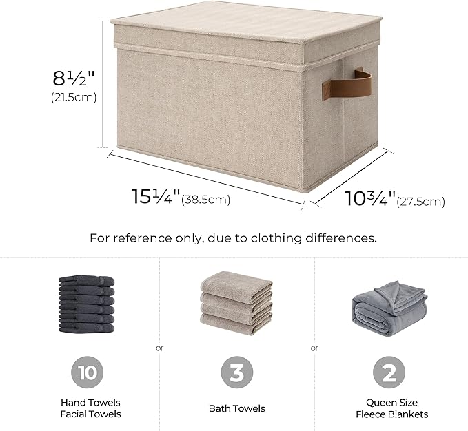 StorageWorks Large Storage Bins with Lids, Decorative Storage Boxes with Lid and PU Handles, Foldable Storage Baskets for Closet, Shelves, Stackable, Brown and Beige, 3-Pack-Ruum Studio Home