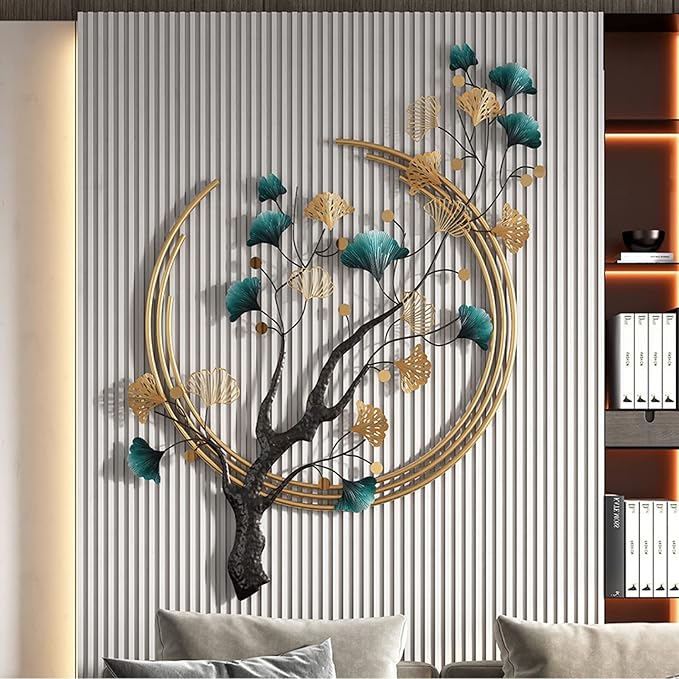 Umbifa Ginkgo Leaf Metal Art Decor 52.7 in * 32.7in 3D Metal Wall Sculpture for Living Room Porch Room Bedroom Modern Art Decor-Ruum Studio Home