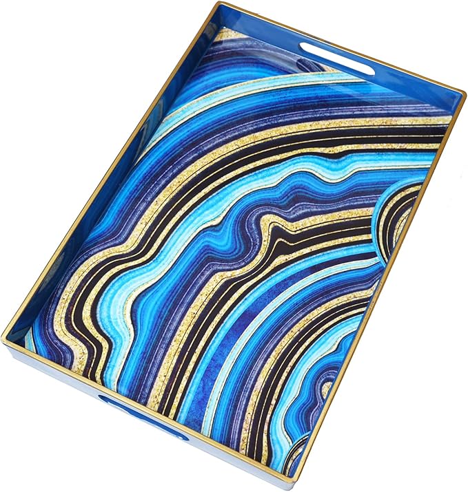 Spsyrine Decorative Tray, Plastic Rectangular Coffee Table Tray with Handles, Marble Serving Tray for Living Room, Ottoman, Bathroom Decor. 15.6” X 10.2".SLRE-Ruum Studio Home