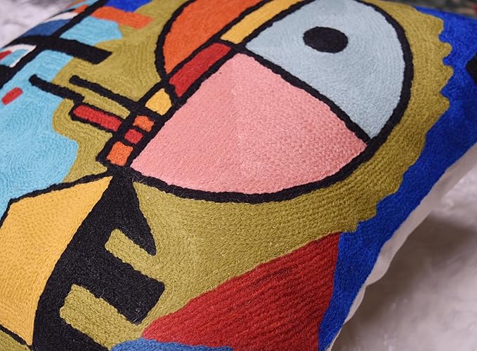 Kandinsky Upwards Abstract Pillow Cover Blue Decorative Throw Pillowcase Modern Chair Cushion Contemporary Accent Pillowsham Couch Handembroidered Wool Size 18x18-Ruum Studio Home