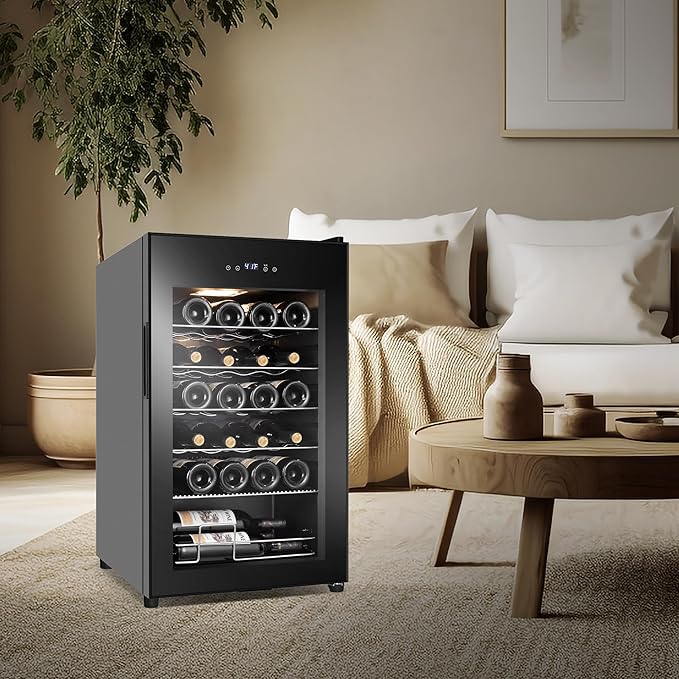 24 Bottles Wine Cooler Refrigerator, Small Wine Fridge Mini Wine Fridge Countertop with Glass Door Wine Cellars for Red Wine, Champagne, Dry White Wine, Sparkling Wines-Ruum Studio Home