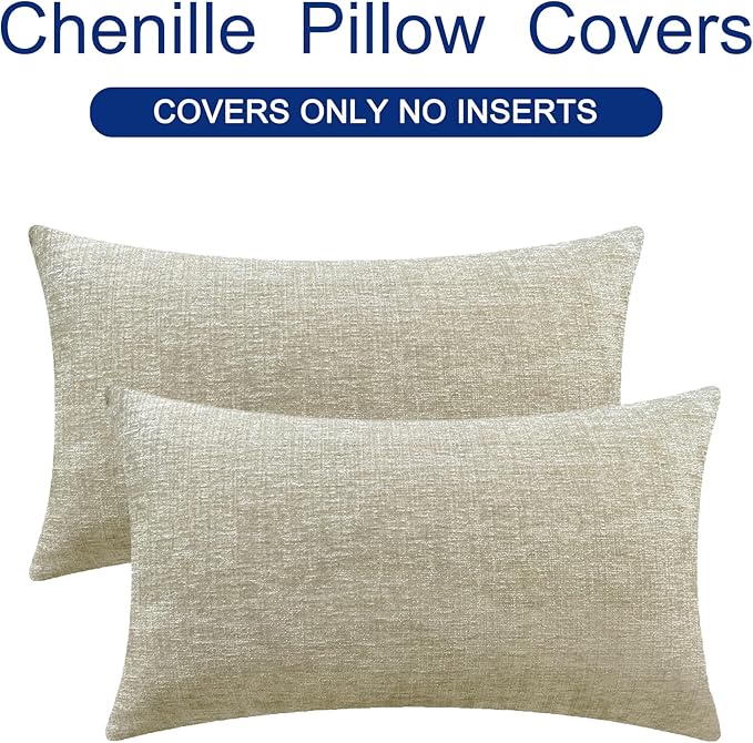 CaliTime Throw Pillow Covers Decorative 16 X 26 Inches Pack of 2 Cozy Chenille Cushion Cases for Couch Sofa Bed Living Room Home Light Taupe-Ruum Studio Home
