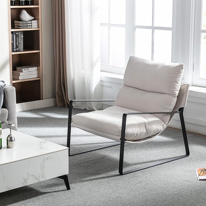 DUOMAY Mid-Century Accent Chair Armchair Set of 2, Comfy Linen Fabric Leisure Chair Lazy Chair with Metal Leg for Living Room Bedroom Office Apartment, White-Ruum Studio Home