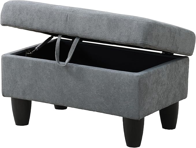 Ottoman Rectangular Storage Ottoman Bench, Flannel Footrest Stool Footstool with Lid for Living Room, Bedroom, Entryway, Dark Gray, 28.5"x19"x17.5"-Ruum Studio Home
