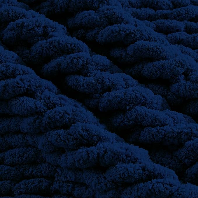 Carriediosa Chunky Knit Throw Blanket 60" X 80" Twin, 100% Hand Made Large Chenille Loop Yarn Soft Fluffy Throws for Couch Sofa Bed, Big Crochet Cozy Heavy Thick Cable Woven Blankets, Navy Blue-Ruum Studio Home
