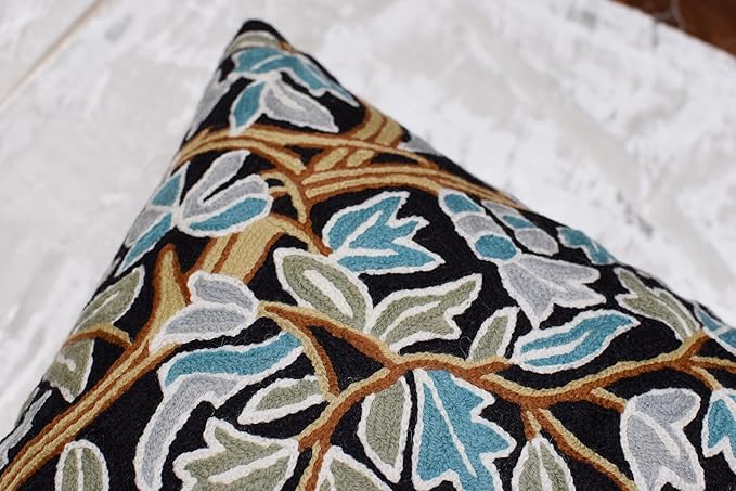 Cream Floral French Style Modern Floral Throw Pillow Cover - Hand Embroidered - 18x18 - White, Multicolor - Living Room, Bedroom, Outdoors, Accent, Home Staging-Ruum Studio Home
