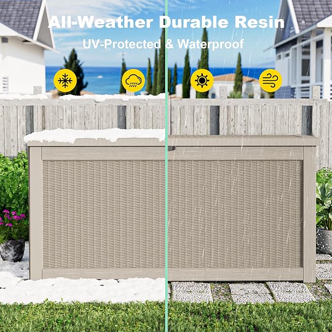 320 Gallon Outdoor Storage Box Waterproof, UV Resistant Resin Deck Box with Hydraulic Rod, Lockable Design and Enhanced Durability for Patio, Garden, and Poolside Use-Ruum Studio Home