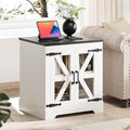 Farmhouse Side Table with Storage Cabinet, End Table with Adjustable Shelf, Large Night Stand, Wood Nightstand with Charging Station, 24" End Tables Living Room, Rustic Bed Side Tables Bedroom-Ruum Studio Home