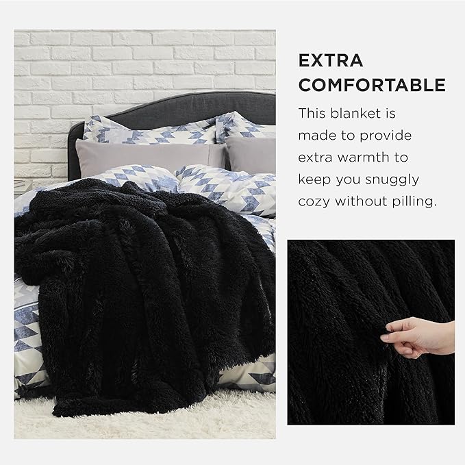 Bedsure GentleSoft Fuzzy Sherpa Faux Fur Twin Blanket Black Cozy Gifts for Women Men, Soft Fleece Plush Warm Minky Thick Blanket Twin Size for Bed, Couch, Dorm Essentials Black Decor Gifts, 60x80-Ruum Studio Home