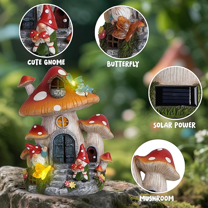 Hodao Spring Garden Mushroom Gnomes Decorations Mushroom House Ornaments Decor for Porch, Garden Yard Spring Lighting House for Outdoor Decor Birthday Gifts for Mom, Grandma,Women-Ruum Studio Home