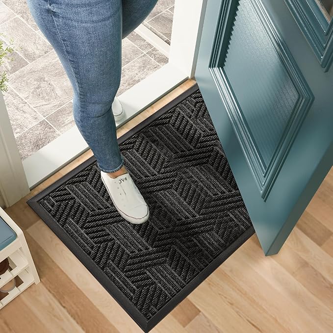Mibao Front Door Mat Outside Entrance, Durable Outdoor Indoor Mat, Low Profile Heavy Duty Doormat, Non-Slip, Traps Dirt and Moisture, Easy Clean Patio Porch Entryway Mat, 32" x 47", Black-Ruum Studio Home
