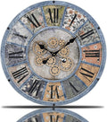 Unique Moving Gear Large Wall Clock - Battery Powered. Retro Industrial Steampunk Country Farmhouse Decor for The Living Room Kitchen Bars cafes and Offices (Blue/Metal/Round)-Ruum Studio Home