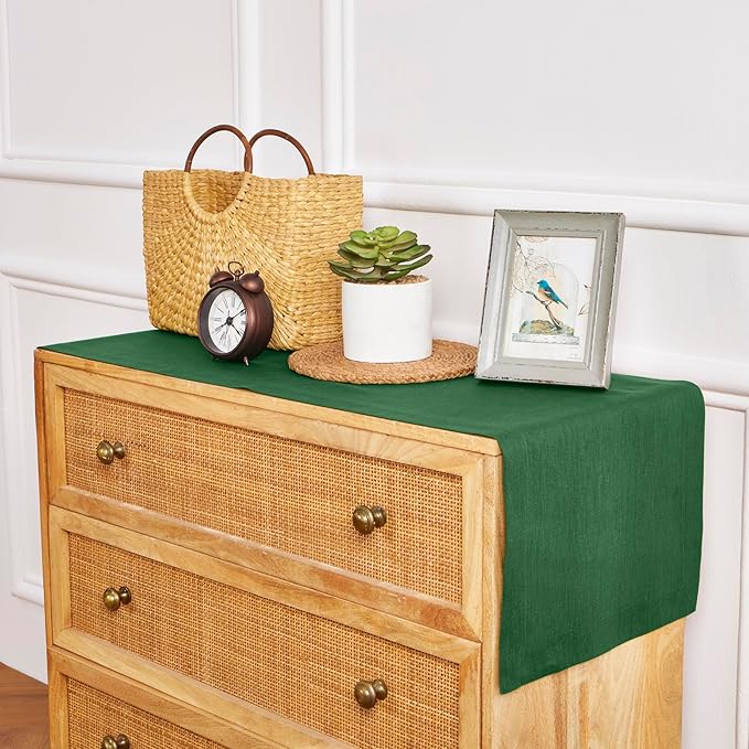 Solino Home Linen Table Runner 72 Inches Long - 100% Pure Linen Pine Green Dining Table Runner 14 x 72 Inch for Fall, Autumn, Thanksgiving - Fete-Ruum Studio Home