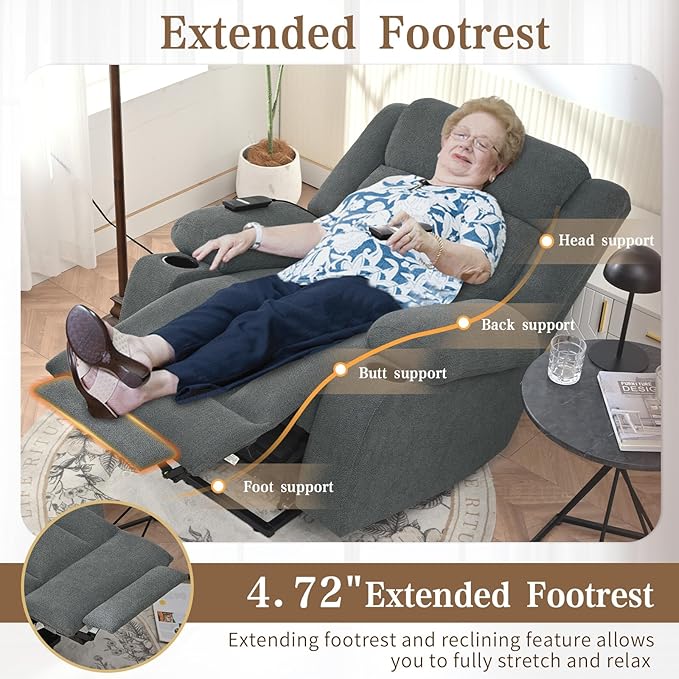 Oversize Power Lift Recliner Chair for Big and Tall with Extended Footrest, Large Electric Lift Chairs, 400lbs Capacity, Remote Control, Cup Holders & Side Pockets-Ruum Studio Home