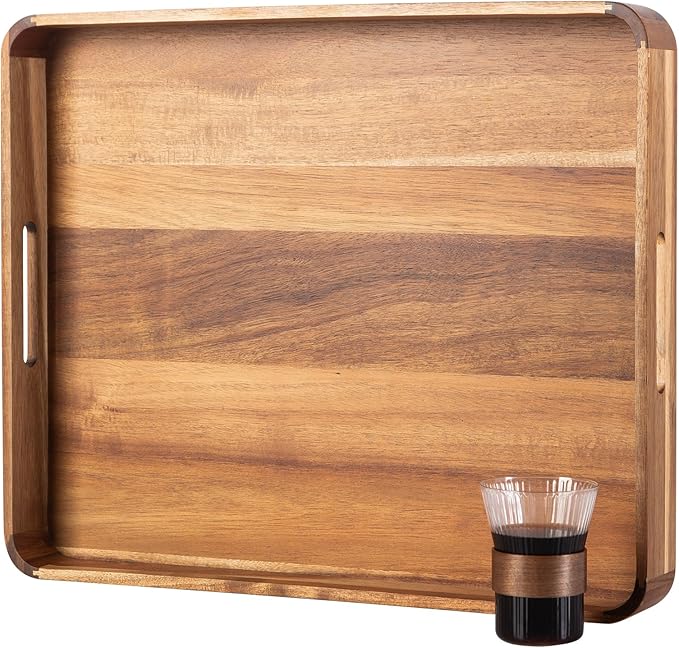 Wooden Serving Tray with Handles,Rustic Ottoman Tray for Kitchen Counter/Coffee Table/Living Room Decor,Versatile Tray for Party Picnic Barbecue-Ruum Studio Home