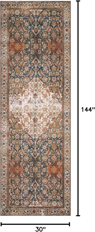 Loloi Layla Collection LAY-05 Ocean/Multi 2'-6" x 12'-0" .13" Thick Runner Rug, Soft, Durable, Vintage Inspired, Distressed, Low Pile, Non-Shedding, Easy Clean, Printed, Living Room Rug-Ruum Studio Home