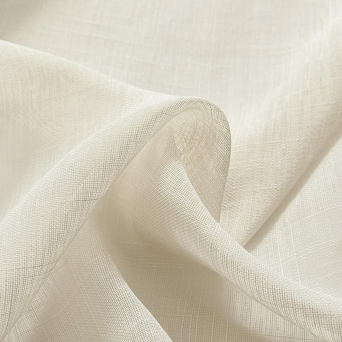 Joydeco Sheer Linen Curtains for Living Room, White Curtains 90 Inches Long 2 Panels Set, Rod Pocket Back Tab Window Privacy Assured with Light Filtering(W52 x L90 Inch,Linen)-Ruum Studio Home