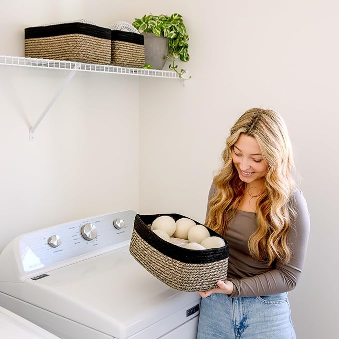 NaturalCozy 13.5”x8.5”x5.5” Rectangle Storage Baskets for Shelves 3 Pack | Cotton Rope Woven Small Baskets for Organizing | Small Storage Bins for Nursery, Bathroom, Closet, Shelf, Decorative-Ruum Studio Home