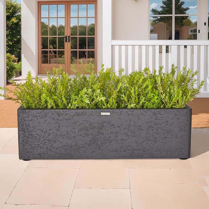 31 Inch Rectangular Concrete Planter,Durable All-Weather Use with Drainage Holes,Large Rectangular Planter for Outdoor Indoor Plants-Ruum Studio Home