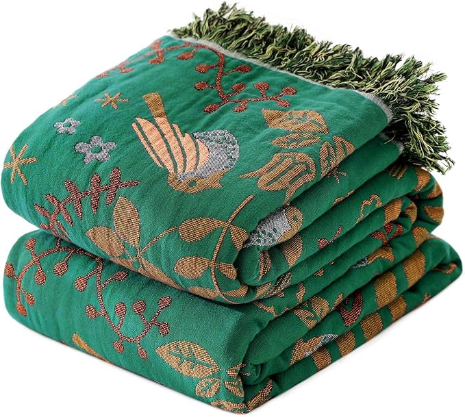 MSGKV Cotton Bed Blanket for Couch and Sofa Blankets for Living Room Bedroom Floral and Birds Throw 80"x90" Breathable Cozy Boho Blankets-Ruum Studio Home