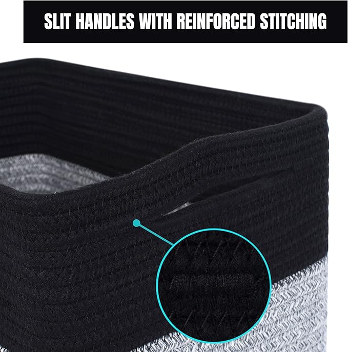 MINTWOOD Design 3-Pack Storage Baskets for Shelves, Playroom Classroom Storage Basket, Book Basket, Decorative Storage Cube Bins, Woven Closet Organizers, Pantry and Shoe Organizer, Black Light Grey-Ruum Studio Home