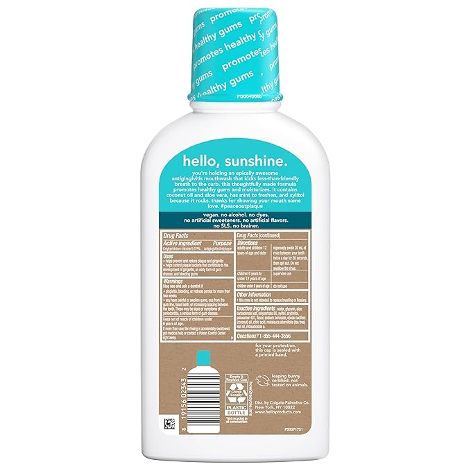 Hello Peace Out Plaque, Antigingivitis Alcohol Free Mouthwash, Natural Mint with Aloe Vera and Coconut Oil, Fluoride Free, Vegan, SLS Free and Gluten Free, 16 Ounce (Pack of 3)-Ruum Studio Home