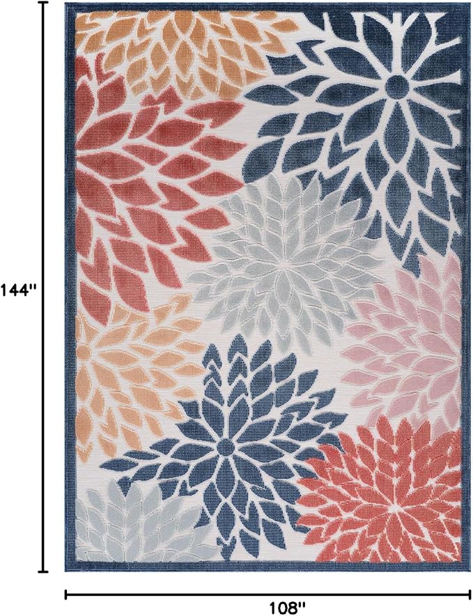 Beverly Rug Outdoor Rug 9x12 Large Modern Floral Tropical Area Rugs for Indoor and Outdoor Patio Easy to Clean Non Shedding Living Room Porch Garden Washable Outside Carpet (9 x 12 Multicolor)-Ruum Studio Home