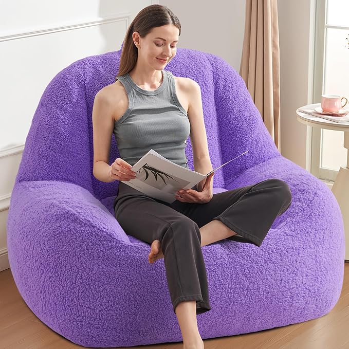 Homguava Bean Bag Chairs for Adults,Giant Beanbag Couch Adult Bean Bag Chair with Filler Included,Modern Lazy Sofa Comfy Chair for Living Room(Purple)-Ruum Studio Home