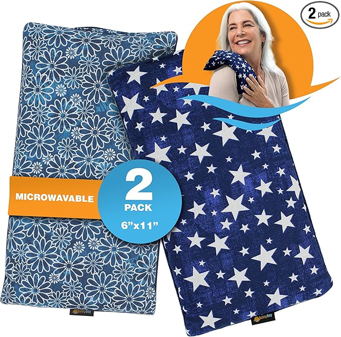SunnyBay Small Microwave Heating Pad, Microwavable Versatile Cold/Heated Neck and Shoulder Wrap for Back Pain and More, Moist Heat Cotton-Fleece Pad, 6x11 Inches, Blue Star and Royal Flower, Pack of 2-Ruum Studio Home