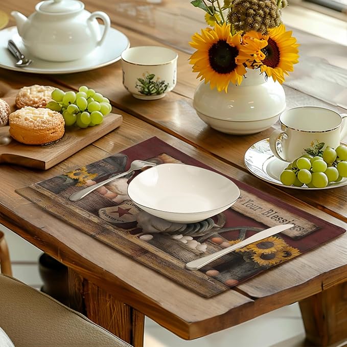 Farmhouse Rooster Placemats Set of 4 Farm Animal Chicken Place Mats 12x18 Inch Vintage Rustic Country Linen Table Mat Washable Non-Slip Placemat for Party Kitchen Dining Decor-Ruum Studio Home