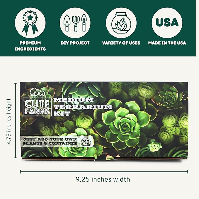 Cute Farms Terrarium Starter Kit | Moss, Vermiculite, Soil, Pebbles, Plant Food, Finishing Tools, Build and Care Guide | DIY Succulent Terrarium for Adults and Kids (Medium)-Ruum Studio Home
