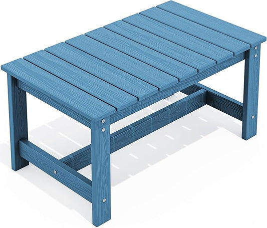 SERWALL Rectangle Outdoor Coffee Table, HDPE Patio Coffee Table, Navy-Ruum Studio Home