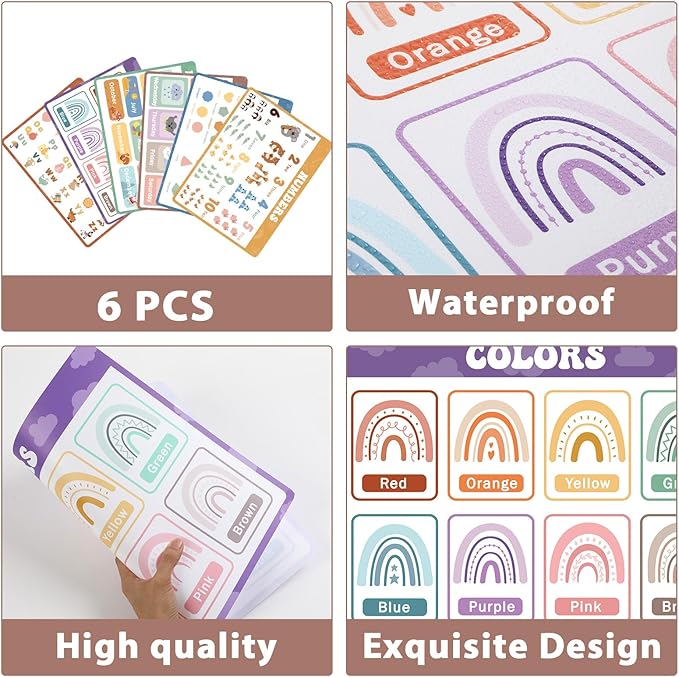 Educational Preschool Placemats for Kids Set of 6 Boho Toddler Plastic Placemat Reusable Washable Children Montessori Eat Table Mat for Homeschool Nursery Kindergarten Classroom Dining Table-Ruum Studio Home