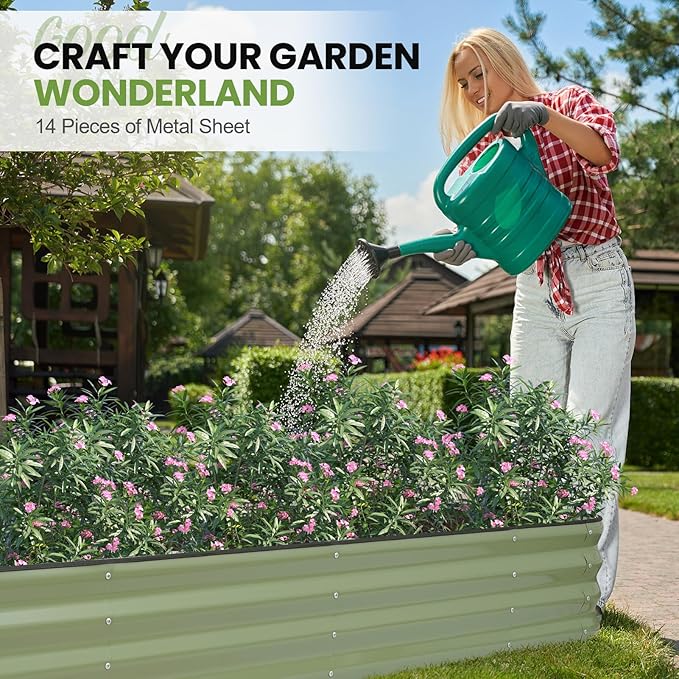 5-in-1 Adjustable Raised Garden Bed Kit | Galvanized Planter Boxes for Vegetables, Flowers | 12" Tall, Multiple Sizes (8x3x1ft, 9x2x1ft, 10x1x1ft, 6x5x1ft, 7x4x1ft) | Outdoor Metal Raised Bed, Green-Ruum Studio Home