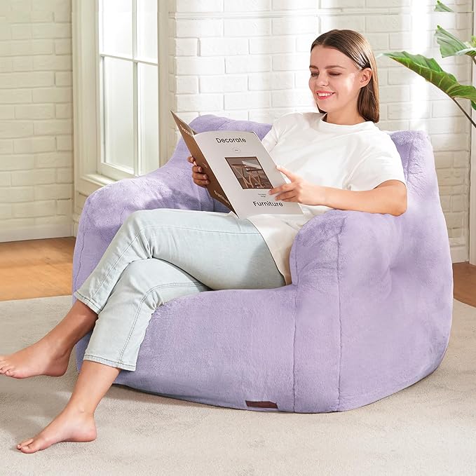 Hobestluk Bean Bag Chair for Adult Small Bean Bag Chairs with Arms Furry Beanbag Chair with Foam Filler Stuffed Bean Bag Sofa for Reading in Bedroom Living Room and Dorms (Purple)-Ruum Studio Home