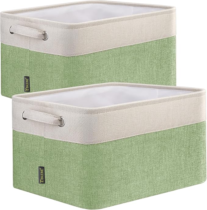 BALEINE 2 Pack Fabric Storage Bins for Shelves, Linen Storage Baskets for Organizing, Decorative Closet Bins for Clothes, Home (Green, 15''x11''x9.5'')-Ruum Studio Home
