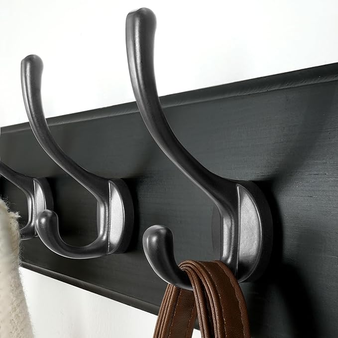 Dseap Coat Rack Wall Mount: Modern, Patented, Heavy-Duty, 17.4" Long 5-Double-Hooks Wooden Hanger Hook Rail for Winter Coats Hat Jacket Clothing, Black-Ruum Studio Home